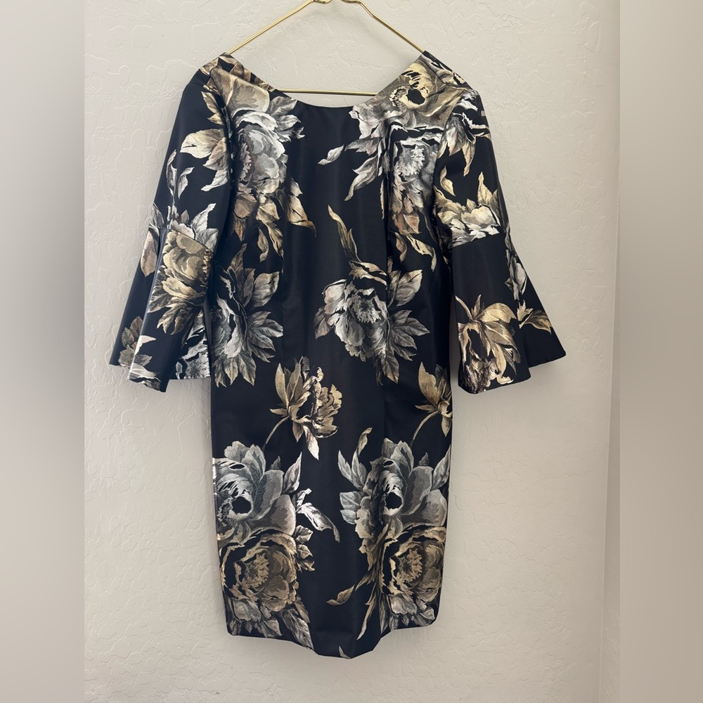 Trina Turk Black and Gold Floral Long Sleeve Dress